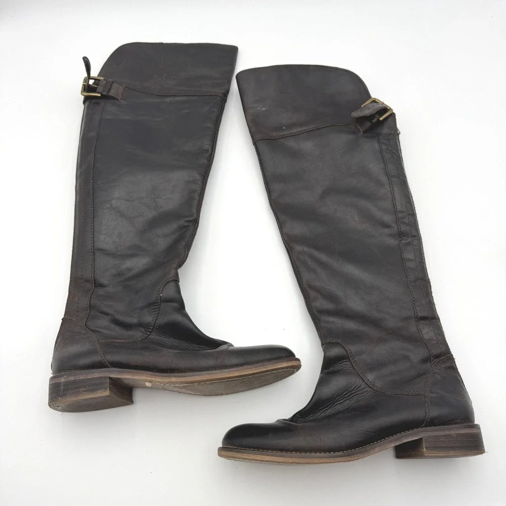 Hinge Womens Dark Brown Leather Over the Knee Equestrian Riding Boots Size 8.5
